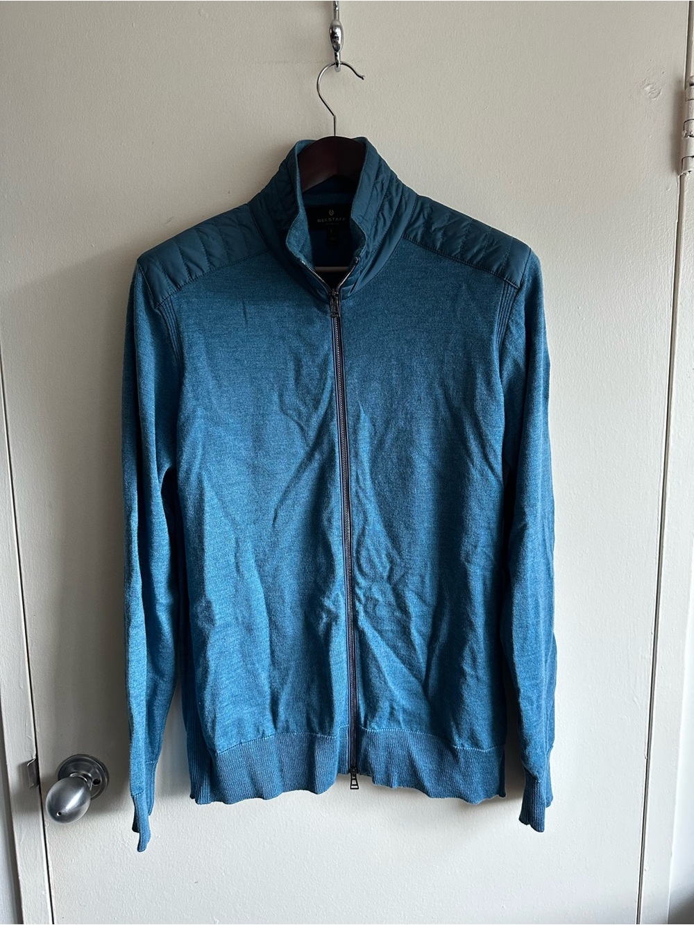 Belstaff Italy Teal Merino Wool Track Jacket US L